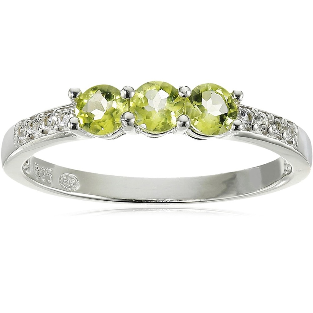 Sterling Silver Peridot Gemstone Trio Ring, size 7